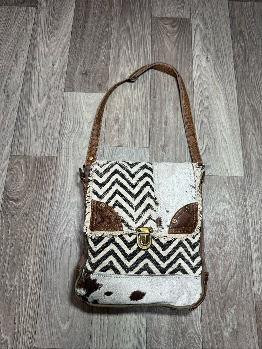 Myra Bag Boho  Crossbody Adjustable Canvas & Haircalf